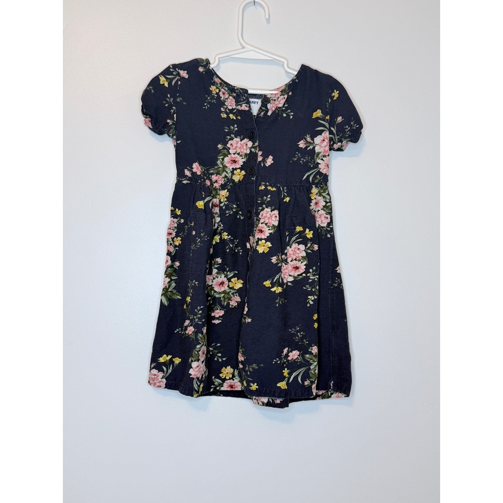 Old Navy Girls Floral Button Front Dress Navy Blue 4T